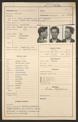 Slijepčević, Dušan, 1904. Policijski karton