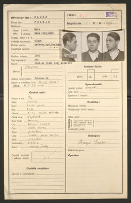 Sauer, Franjo, 1901. Policijski karton