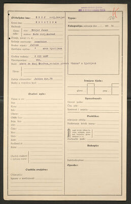 Snoj, Kristina rođ. Brajer, 2.12.1897. Policijski karton