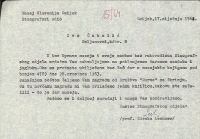 Korespondencija Zdenke Lechner i Ive Čakalića