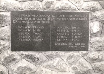 Graberec - Spomenik NOB-a, spomen ploča