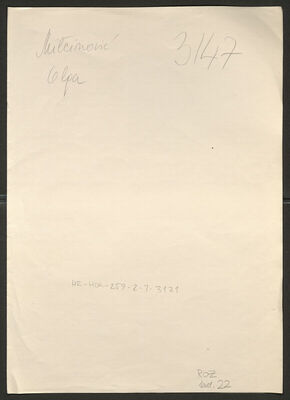 Milčinović, Olga, 2.1.1892. Policijski karton