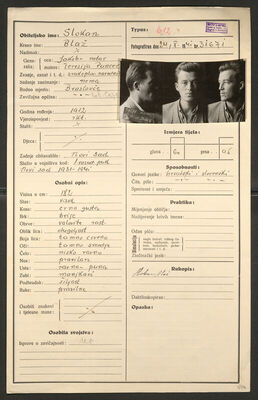 Slokan, Blaž, 1912. Policijski karton