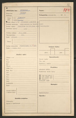 Severinac, Stjepan, 20.1.1909. Policijski karton