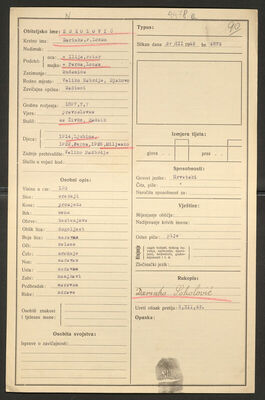 Sokolović, Darinka rođ. Lozan, 1897. Policijski karton