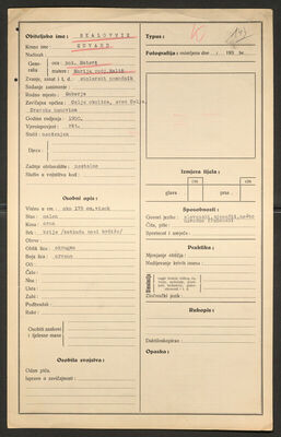 Skalovnik, Edvard, 1900. Policijski karton