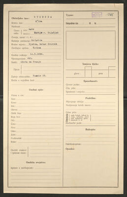 Svoboda, Milka, 10.5.1898. Policijski karton