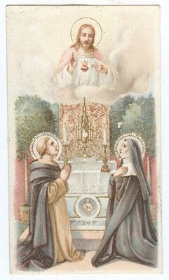 Sveti Toma Akvinski i Sveta Margareta Alacoque klanjaju se Presvetom Srcu Isusovom