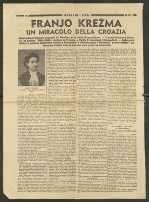 V. Ciprin: Franjo Krežma, un miracolo della Croazia. Jutarnji list, 1938.