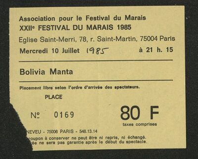 Ulaznica - Association pour le Festival du Marais 1985.