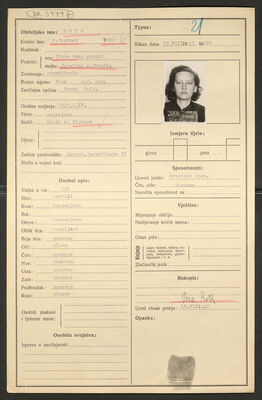 Roth, Vera rođ. Brodman, 6.4.1913. Policijski karton