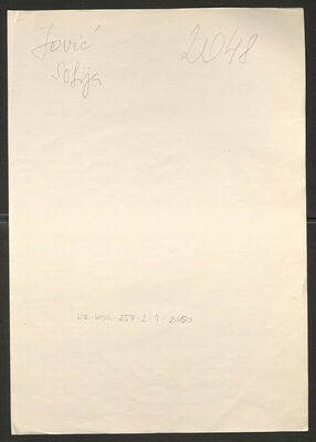 Jović, Sofija, 26.11.1921. Policijski karton