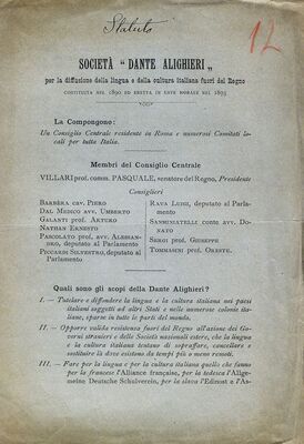 Statuto Societá = Statut društva „Dante Alighieri“