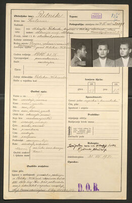 Putnik, Svetozar, 23.9.1910. Policijski karton