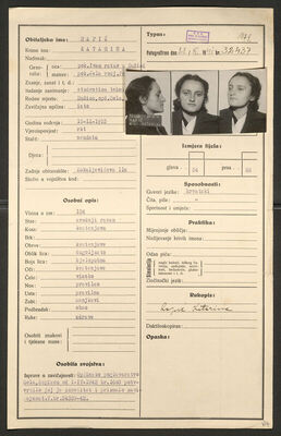 Rapić, Katarina, 15.9.1915. Policijski karton