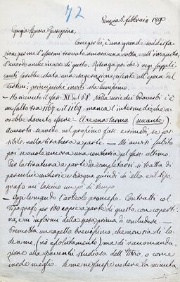Anno = Godina 1890. Lettere di Tomaso Luciani = Pisma Tomasa Lucianija, numerirana rukom, s plavom olovkom,brojevi