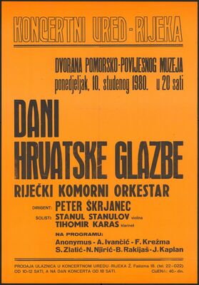Dani hrvatske glazbe, koncert Riječkog komornog orkestra, 1980.