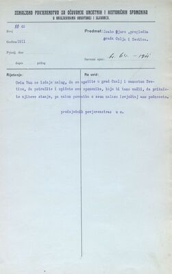 Gjuro Szabo, putni nalog, putni račun i izvještaj o terenu u Ozlju i samostanu u Sveticama