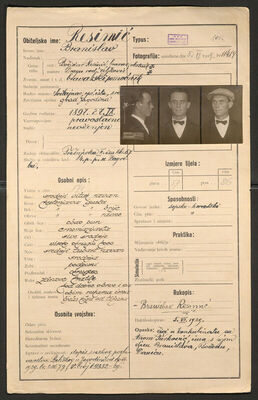 Resinić, Branislav, 7.9.1897. Policijski karton