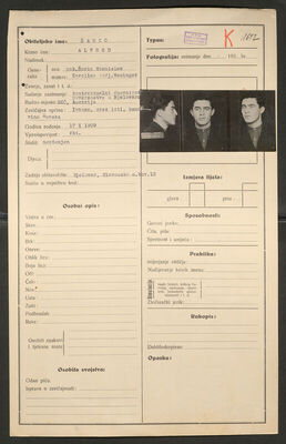 Šarko, Alfred, 17.10.1909. Policijski karton