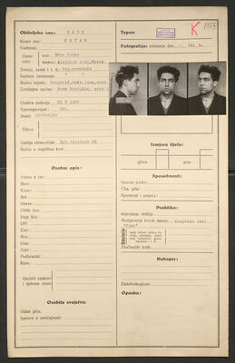 Sabo, Petar, 25.5.1907. Policijski karton