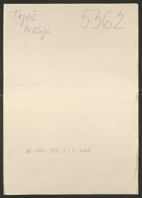 Tejoš, Matija. Policijski karton