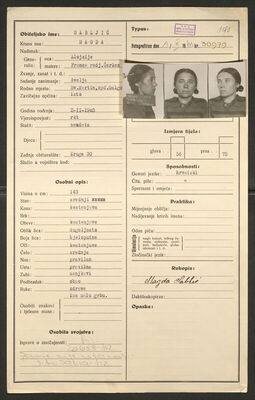 Sabljić, Magda, 2.2.1903. Policijski karton