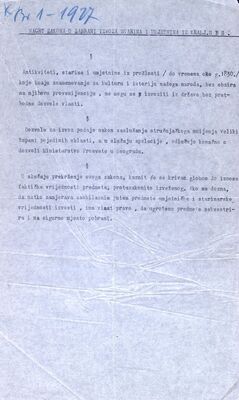 Nacrt Zakona o zabrani izvoza starina i umjetnina iz Kraljevine Srba, Hrvata i Slovenaca