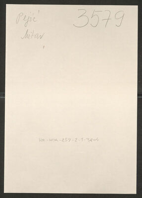 Pejić, Mitar, 1901. Policijski karton