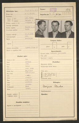 Škerjanc, Stanko, 19.4.1906. Policijski karton