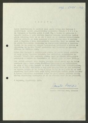 Dokumentacija o grobu Krežma na Mirogoju: izjava Renate Vučetić, dopisi u vezi s preuzimanjem skrbi o grobu od strane Zajednice kulturnih djelatnosti općine Osijek