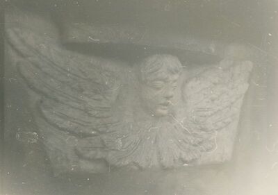 Lepoglava - Župna crkva, zapadno pročelje, odljev anđela montiran na pročelju