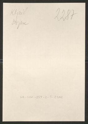 Kljaić, Stojan, 1892. Policijski karton