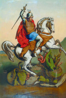 Slika sa zastave osječkog postolarskog i čizmarskog ceha