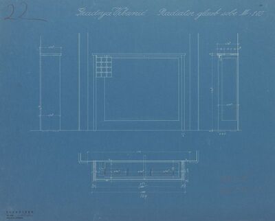 Vila Vrbanić, radijator glazbena soba: 1. pogled, 2. presjek, 3. tlocrt