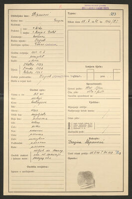 Stipanović, Dragica, 13.9.1897. Policijski karton