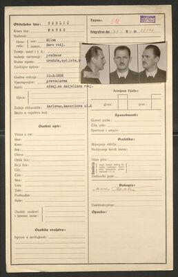 Sablić, Marko, 10.10.1898. Policijski karton