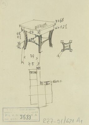 Namještaj, studija kupaoničkog stolića; na poleđini studija stolca