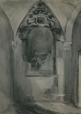 Lepoglava - Crkva Bogorodice, slika u niši hodnika na vanjskom zidu sakristije crkve