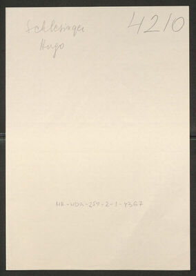 Schlesinger, Hugo, 19.7.1873. Policijski karton