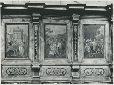 Lepoglava - Župna crkva, klupa na sjevernoj strani s tri oslikana polja