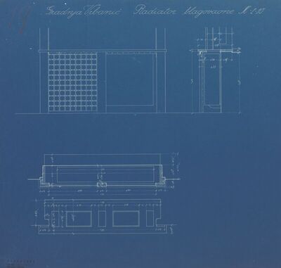 Vila Vrbanić, radijator blagovaonica: 1. pogled, 2. presjek, 3. tlocrt