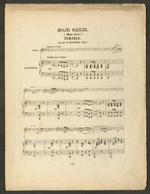 F. Krežma: Moje sanje (Mon rêve) : Romanca vglasbil F. Krežma, op. 1
