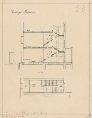 Meštrovićev atelijer (Ivan Meštrović), presjek/tlocrt/stubišta