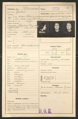 Peternac, Ljubica, 11.10.1916. Policijski karton