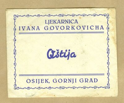 Kuverta, Ljekarnica Ivana Govorkovicha, Osijek, Gornji grad