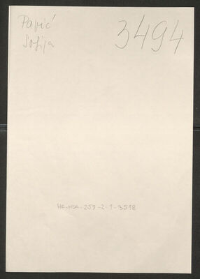 Papić, Sofija, 2.5.1886. Policijski karton