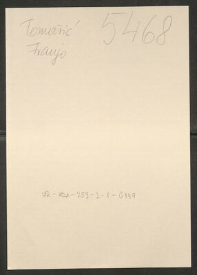 Tomašić, Franjo, 1910. Policijski karton