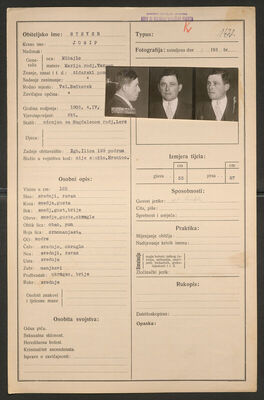 Steyer, Josip, 4.4.1905. Policijski karton
