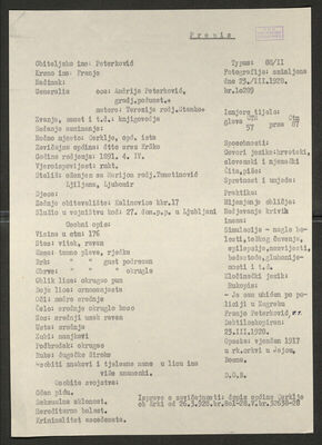 Peterković, Franjo, 4.4.1891. Policijski karton